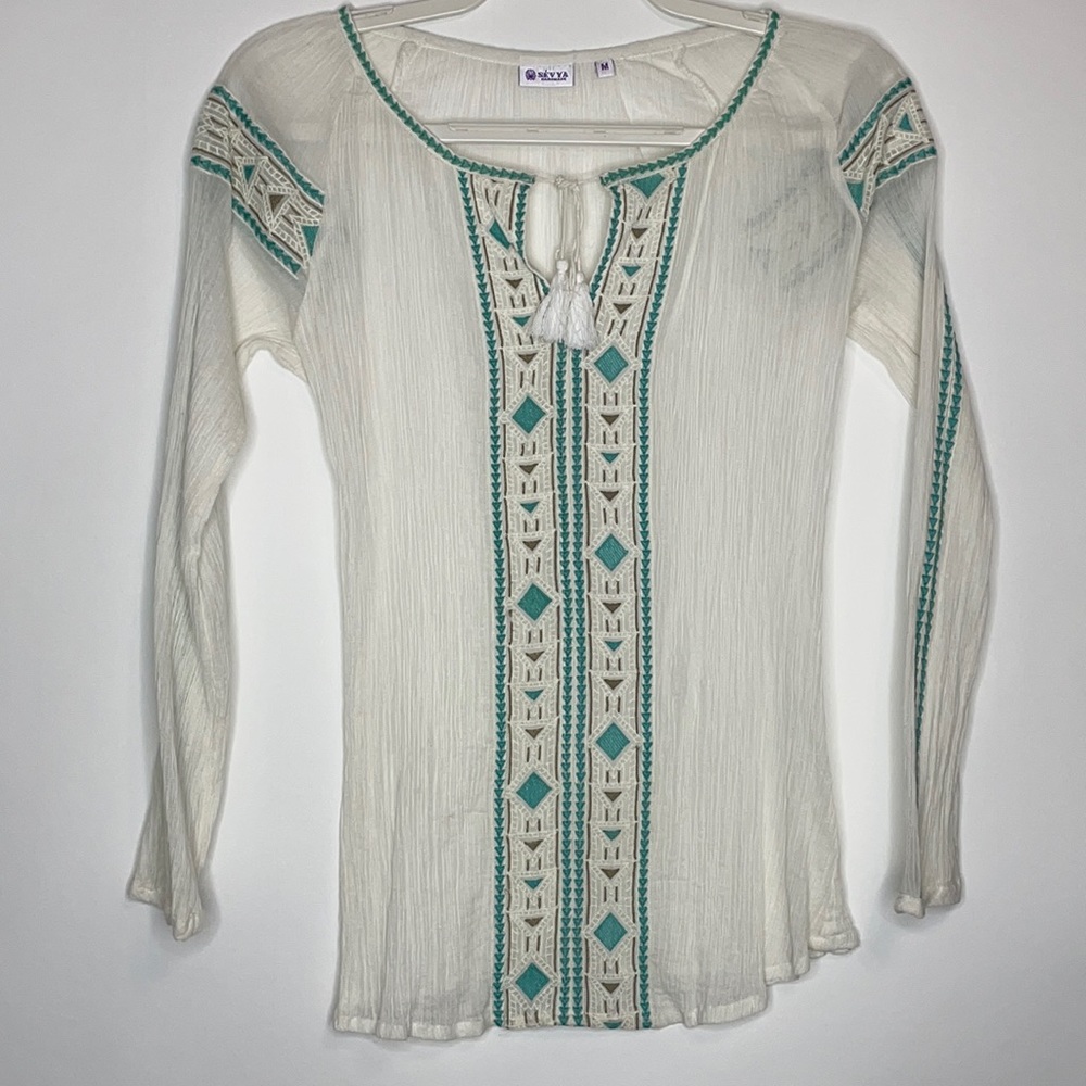 Sevya Handmade Tunic Top Size Med Turquoise Embroidery